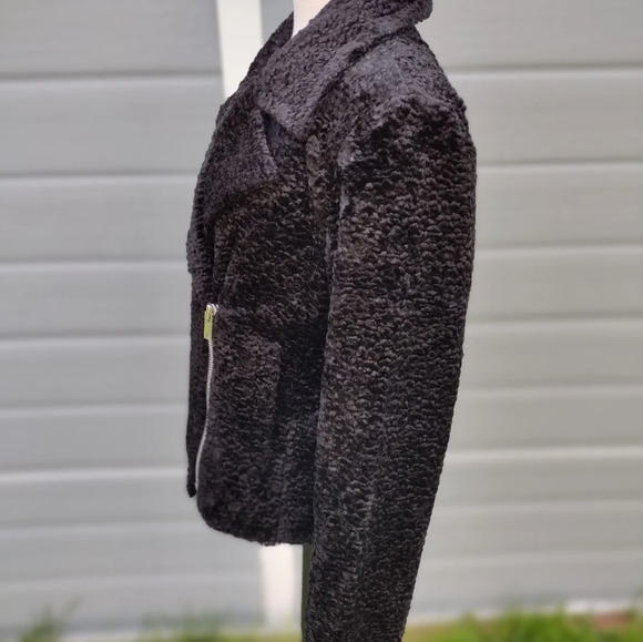 THEORY Black Crop Vegan Faux Fur Slim Moto Asymmetric Zip Cropped Jacket 8 US - Picture 4 of 11
